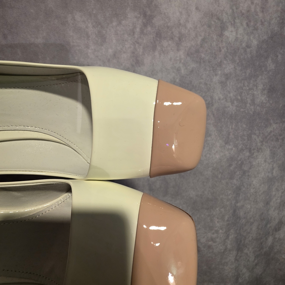 Prada Women's Cream and Blush Cap-Toe Patent Leather Flats - Picture 7 of 12